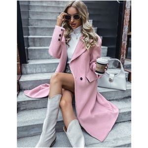 pink collar double breast trench pea coat fall